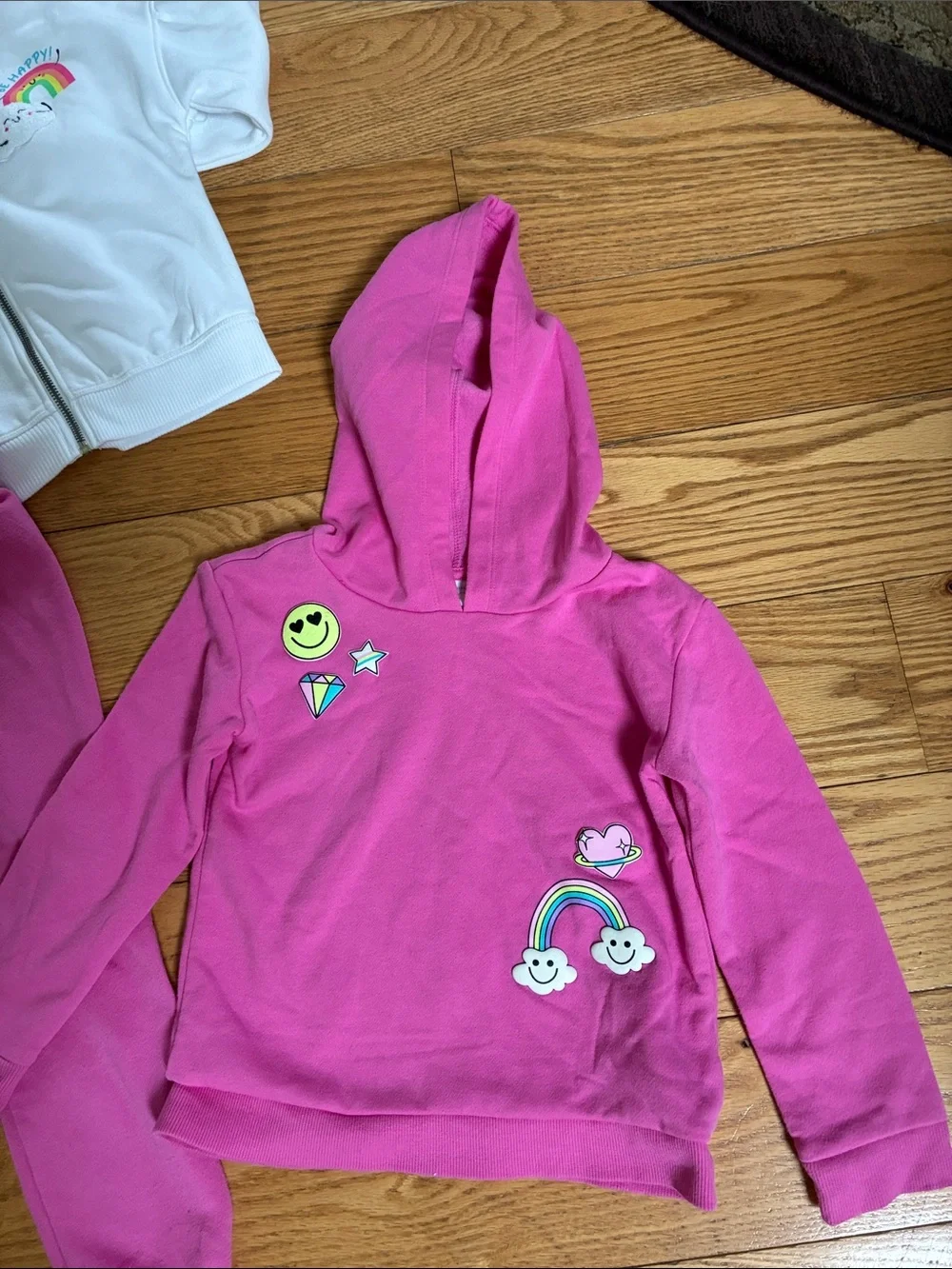 Old Navy Girls Bright Pink Hoodie with Rainbow & Fun Patches